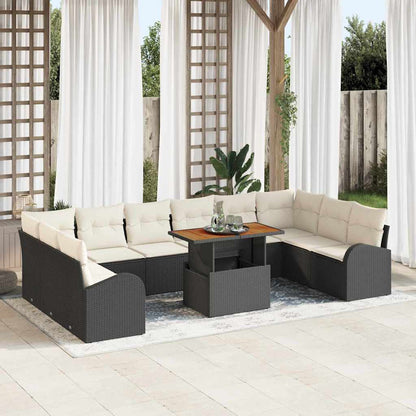 Set Divano da Giardino con cuscino 11 pcs Nero e crema