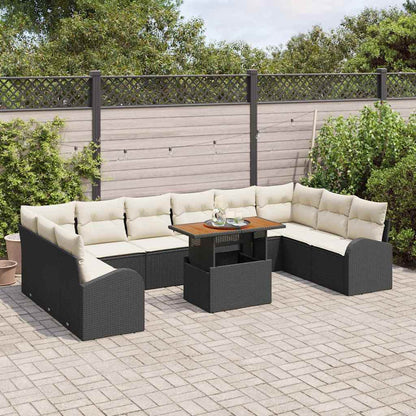 Set Divano da Giardino con cuscino 11 pcs Nero e crema
