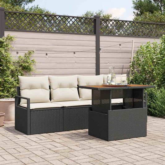 Set Divano da Giardino con cuscino 5 pcs Nero e crema
