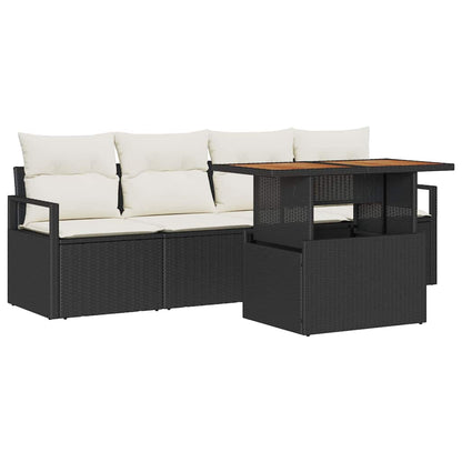 Set Divano da Giardino con cuscino 5 pcs Nero e crema