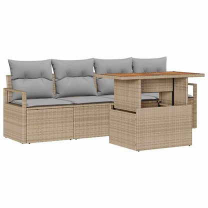 Set Divano da Giardino con cuscino 5 pcs beige e grigio chiaro