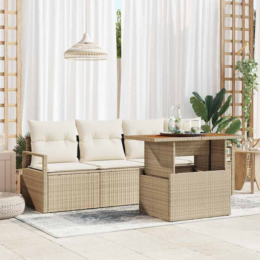 Set Divano da Giardino con cuscino 5 pcs beige e panna