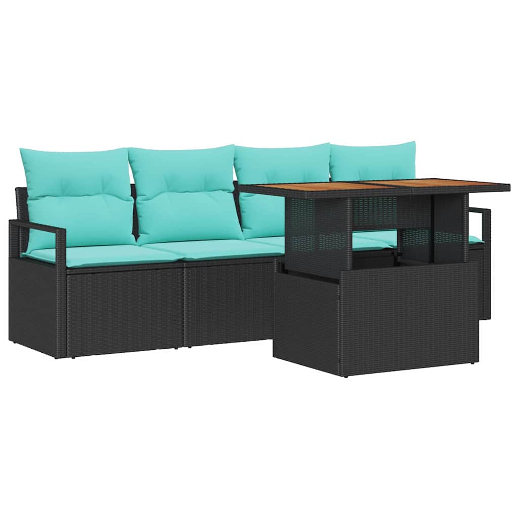 Set Divano da Giardino con cuscino 5 pcs Nero e blu
