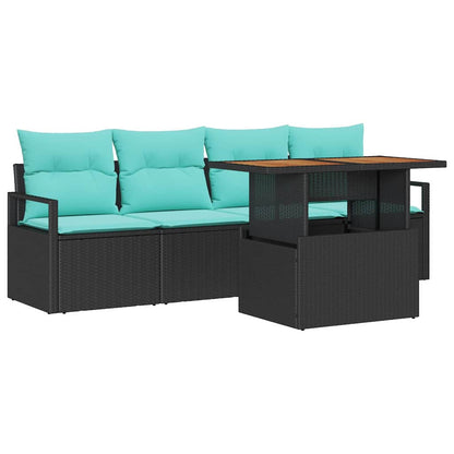 Set Divano da Giardino con cuscino 5 pcs Nero e blu