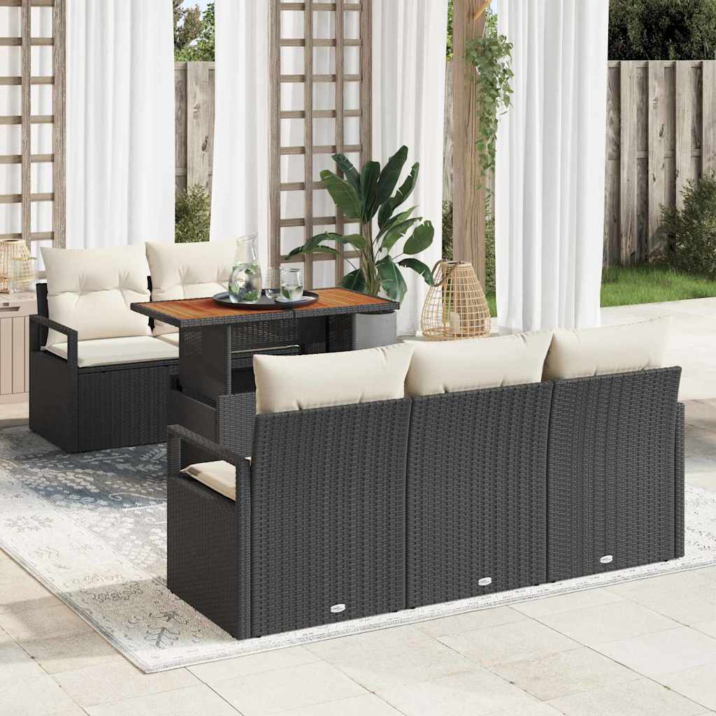 Set Divano da Giardino con cuscino 6 pcs Nero e crema