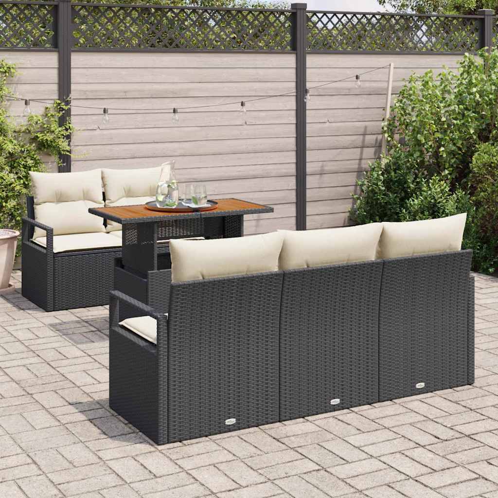 Set Divano da Giardino con cuscino 6 pcs Nero e crema