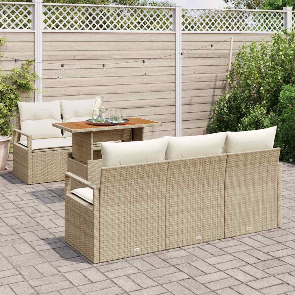Set Divano da Giardino 6 pz 5-Numero di posti beige e panna
