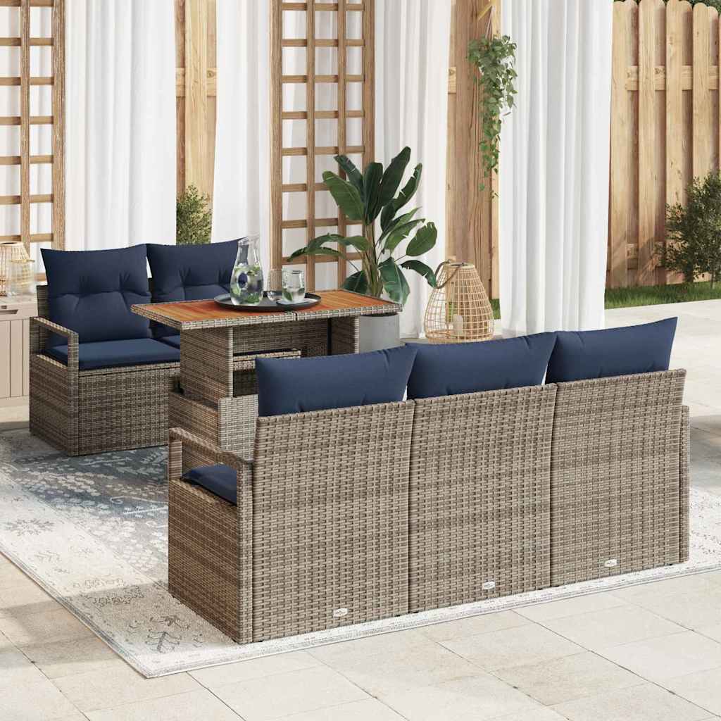 Set Divano da Giardino con cuscino 6 pcs grigio e blu navy