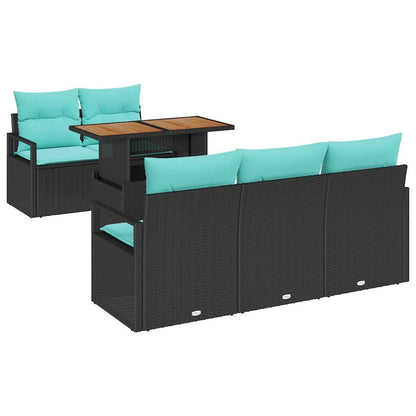 Set Divano da Giardino con cuscino 6 pcs Nero e blu