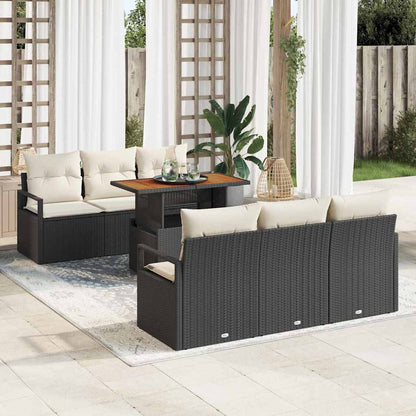 Set Divano da Giardino con cuscino 7 pcs Nero e crema