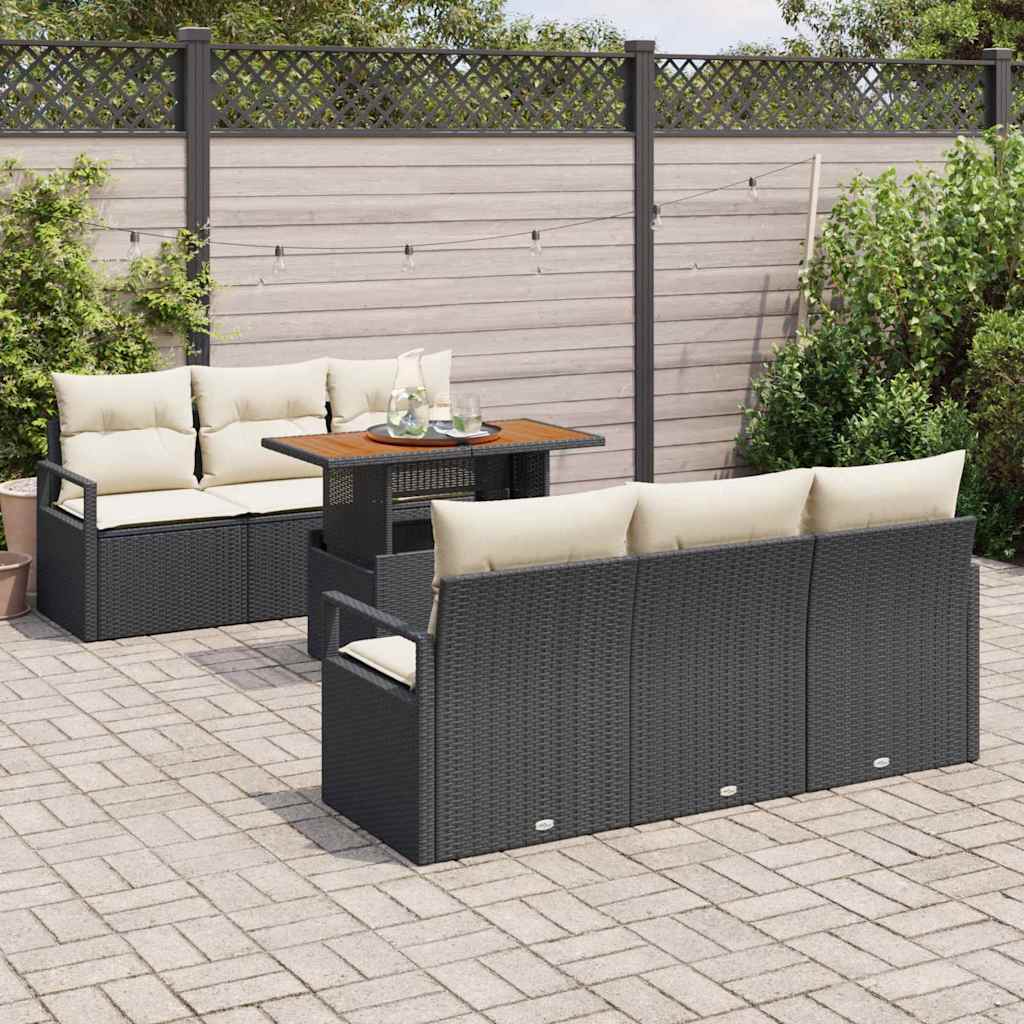 Set Divano da Giardino con cuscino 7 pcs Nero e crema