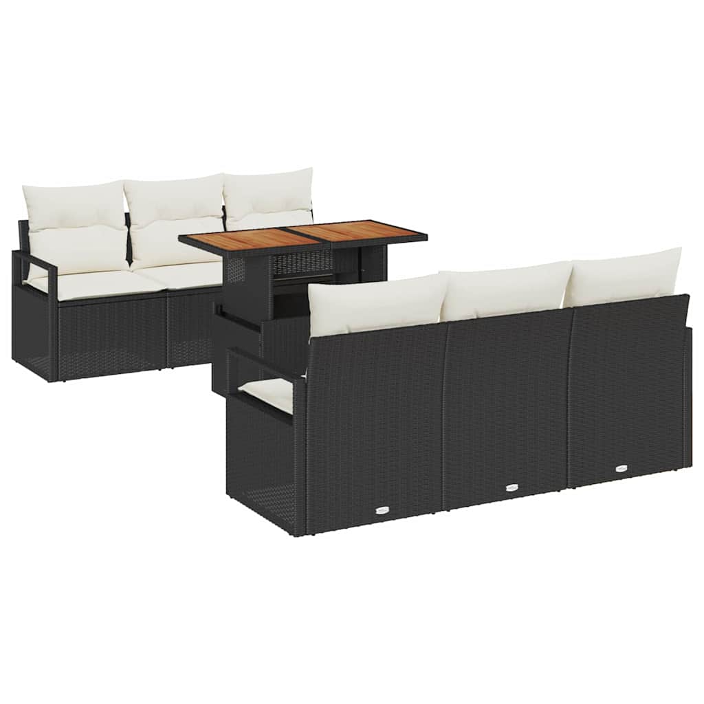 Set Divano da Giardino con cuscino 7 pcs Nero e crema