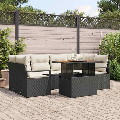 Set Divano da Giardino con cuscino 7 pcs Nero e crema
