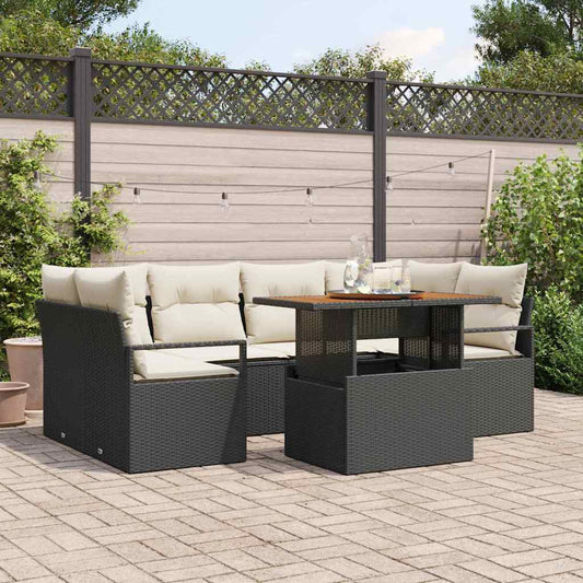Set Divano da Giardino con cuscino 7 pcs Nero e crema