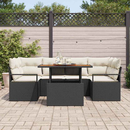 Set Divano da Giardino con cuscino 7 pcs Nero e crema