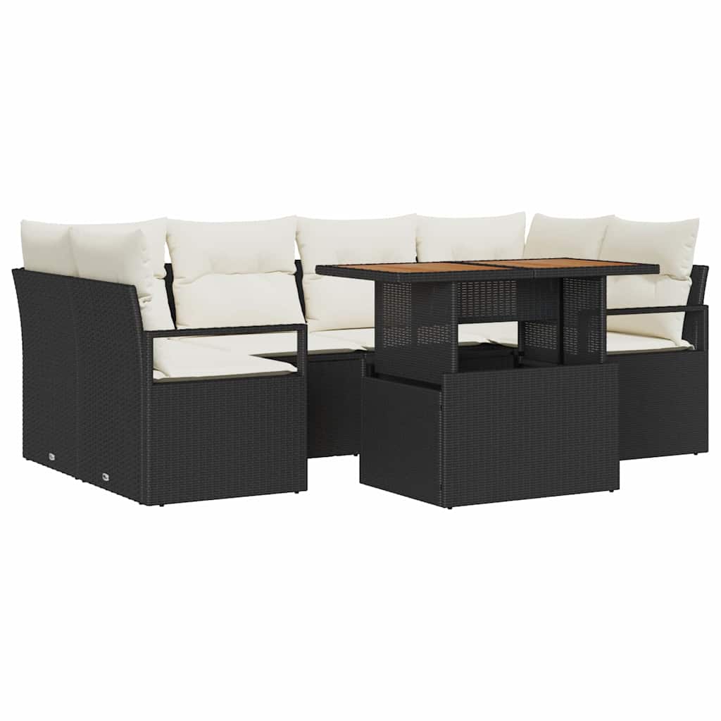 Set Divano da Giardino con cuscino 7 pcs Nero e crema