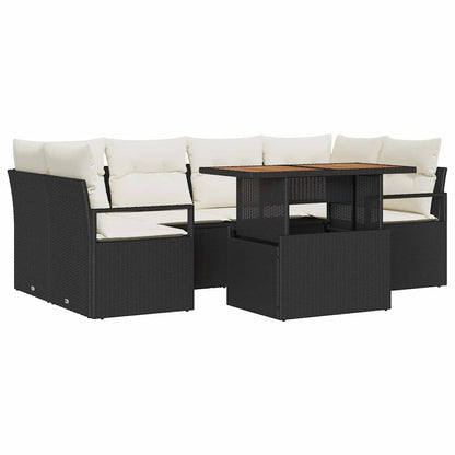 Set Divano da Giardino con cuscino 7 pcs Nero e crema