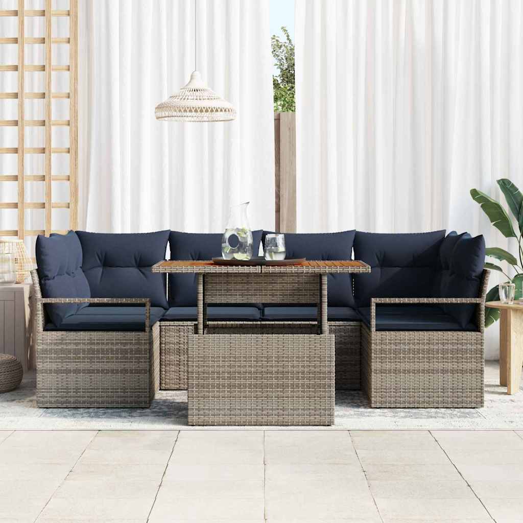 Set Divano da Giardino con cuscino 7 pcs grigio e blu navy