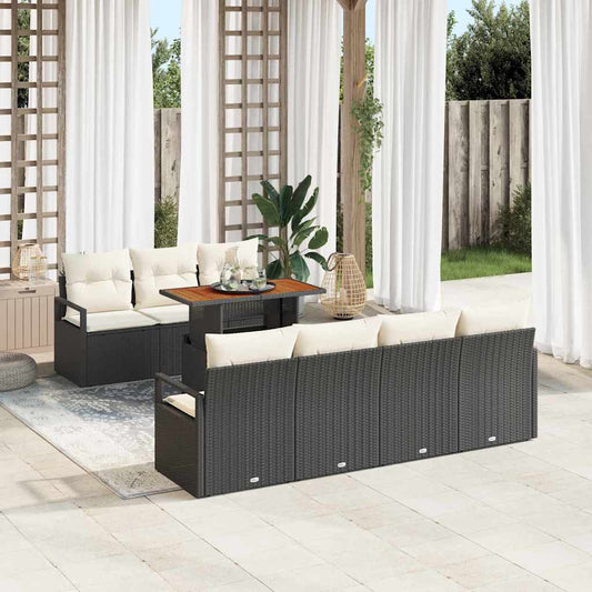 Set Divano da Giardino con cuscino 8 pcs Nero e Crema