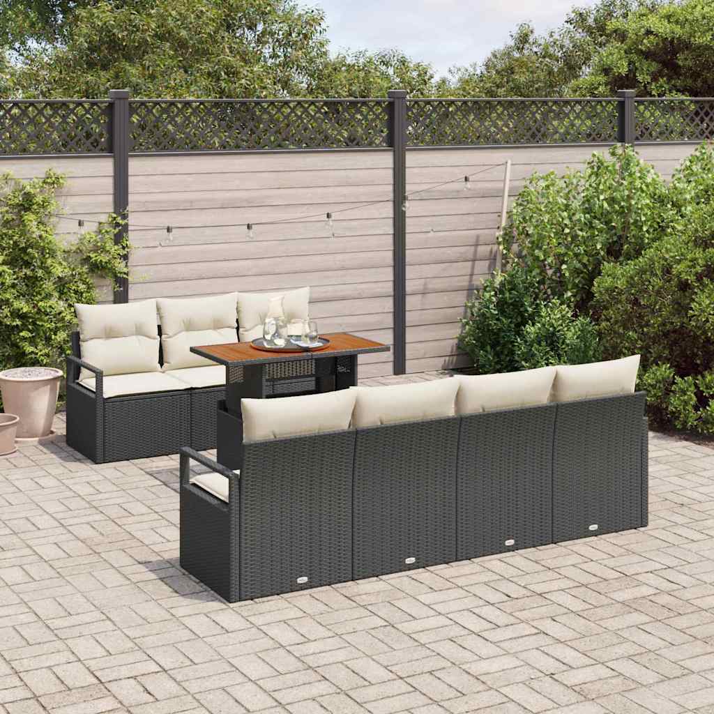 Set Divano da Giardino con cuscino 8 pcs Nero e Crema
