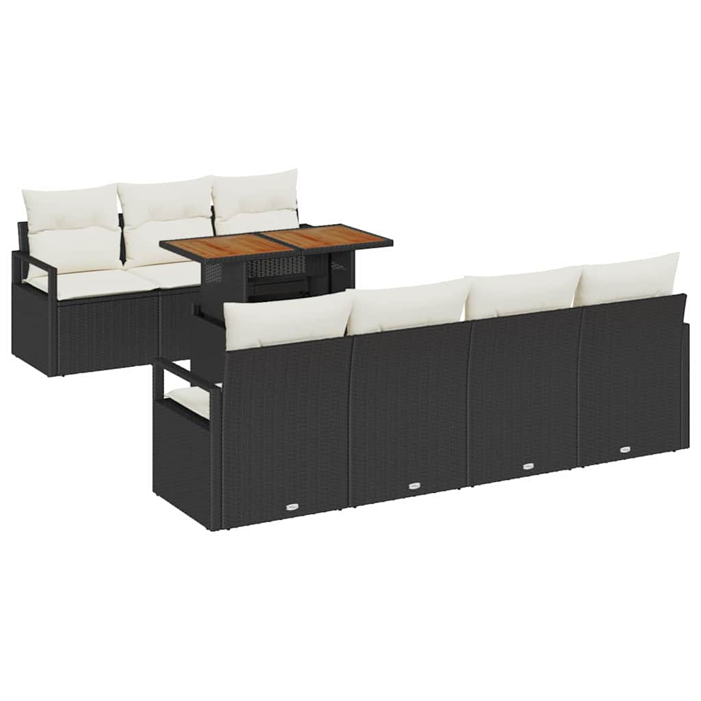 Set Divano da Giardino con cuscino 8 pcs Nero e Crema