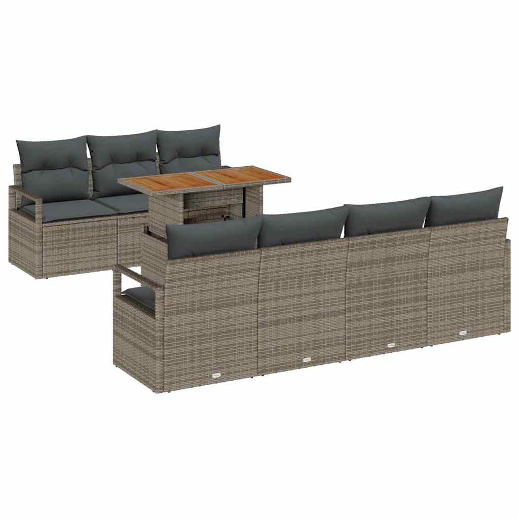 Set Divano da Giardino con cuscino 8 pcs Grigio e Marrone