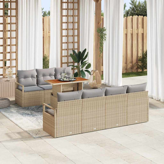 Set Divano da Giardino con cuscino 8 pcs Beige e grigio