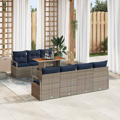 Set Divano da Giardino 8 pz 7-Numero di posti Grigio e Blu