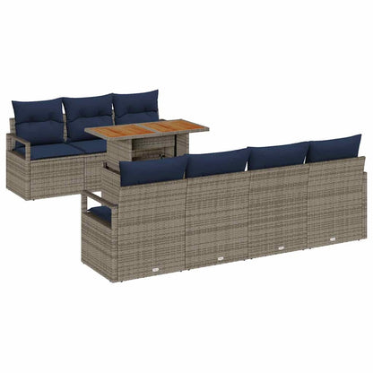 Set Divano da Giardino 8 pz 7-Numero di posti Grigio e Blu
