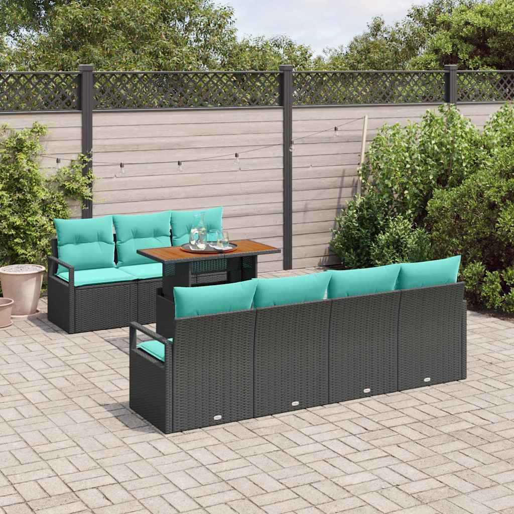 Set Divano da Giardino 8 pz 7-Numero di posti Nero e Teal