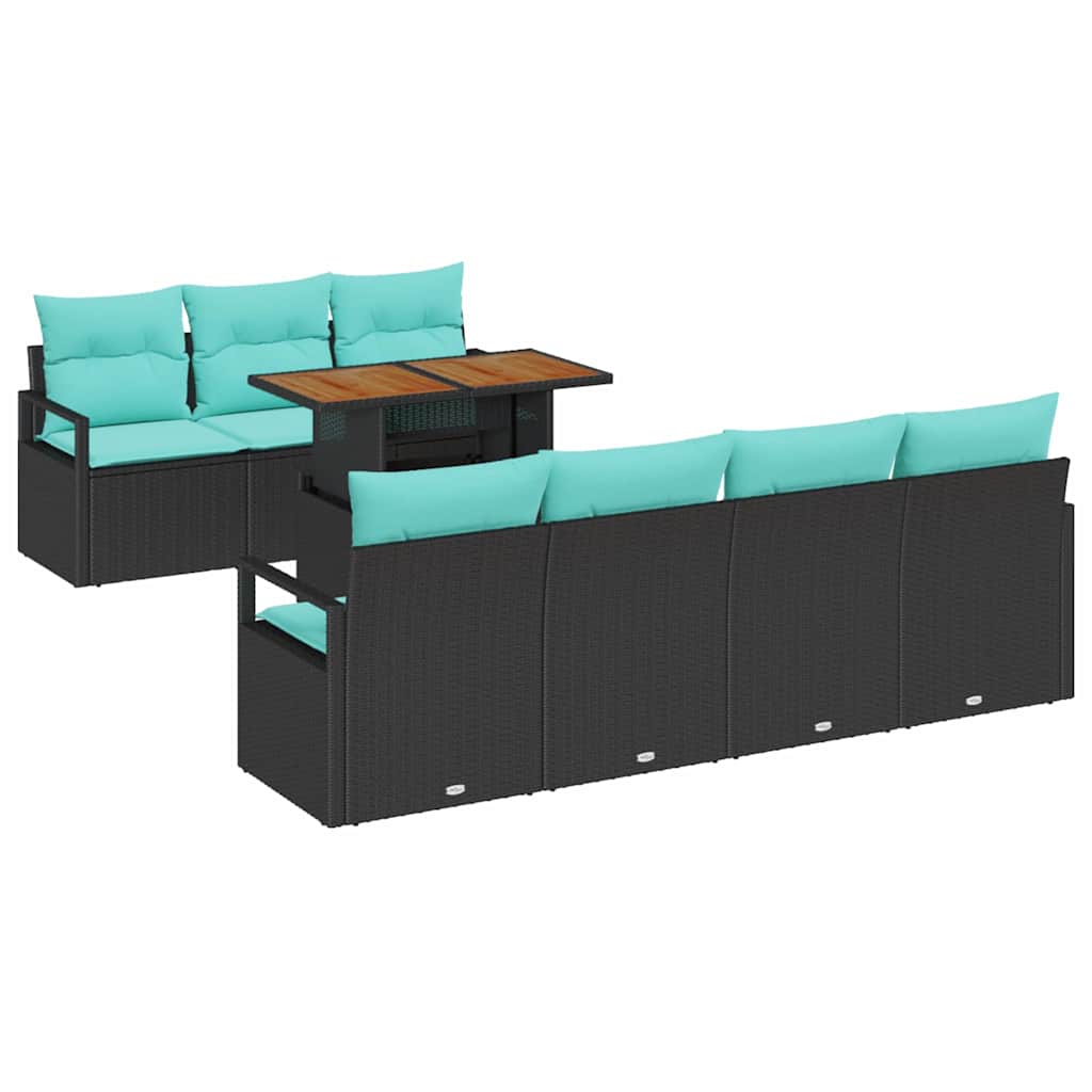 Set Divano da Giardino 8 pz 7-Numero di posti Nero e Teal