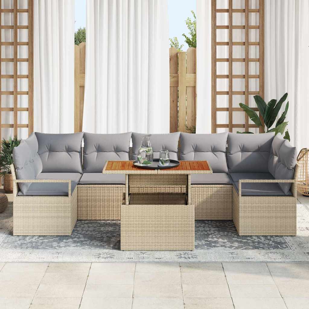 Set Divano da Giardino 8 pz 7-Numero di posti Beige e grigio | homemem39