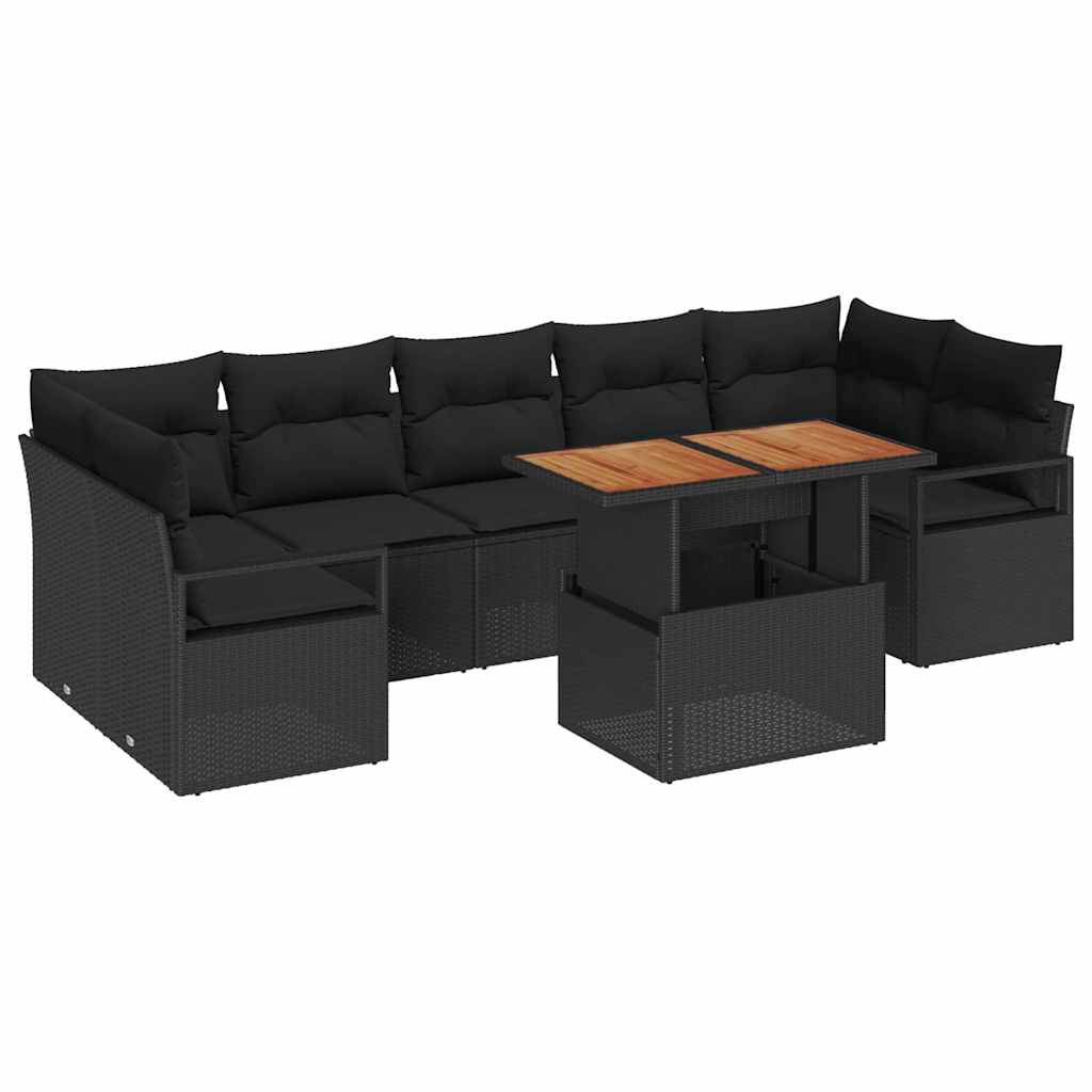 Set Divano da Giardino con cuscino 8 pcs Nero e Marrone