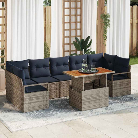 Set Divano da Giardino con cuscino 8 pcs Grigio e Blu Navy