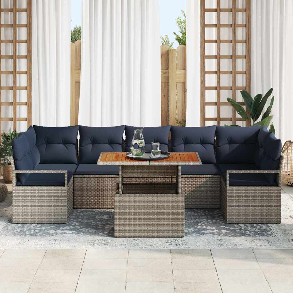Set Divano da Giardino 8 pz 7-Numero di posti Grigio e Blu Navy