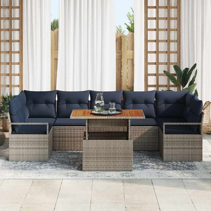 Set Divano da Giardino 8 pz 7-Numero di posti Grigio e Blu Navy
