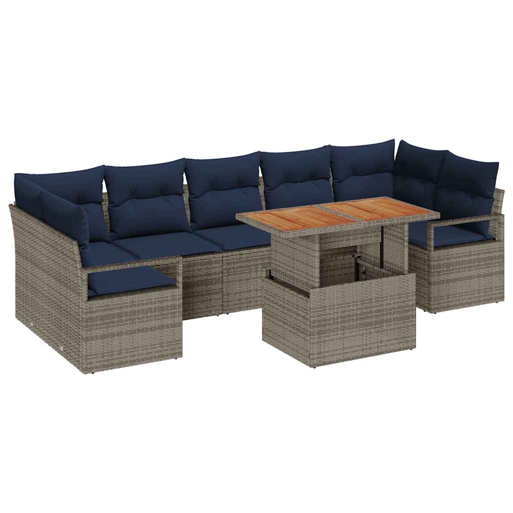 Set Divano da Giardino 8 pz 7-Numero di posti Grigio e Blu Navy