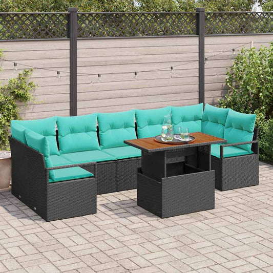 Set Divano da Giardino con cuscino 8 pcs Nero e Verde acqua