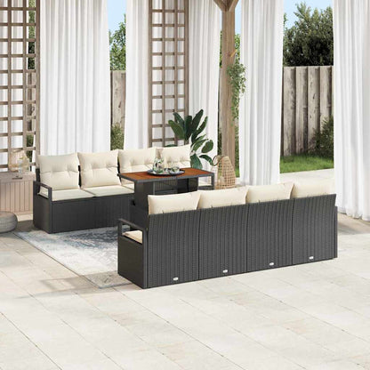 Set Divano da Giardino con cuscino 9 pcs Nero e Crema
