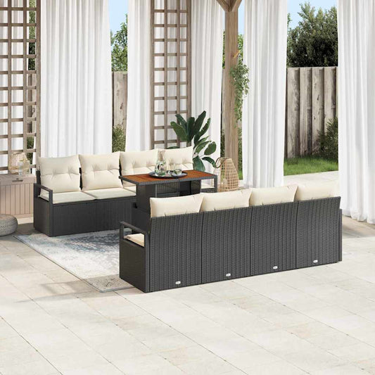 Set Divano da Giardino con cuscino 9 pcs Nero e Crema