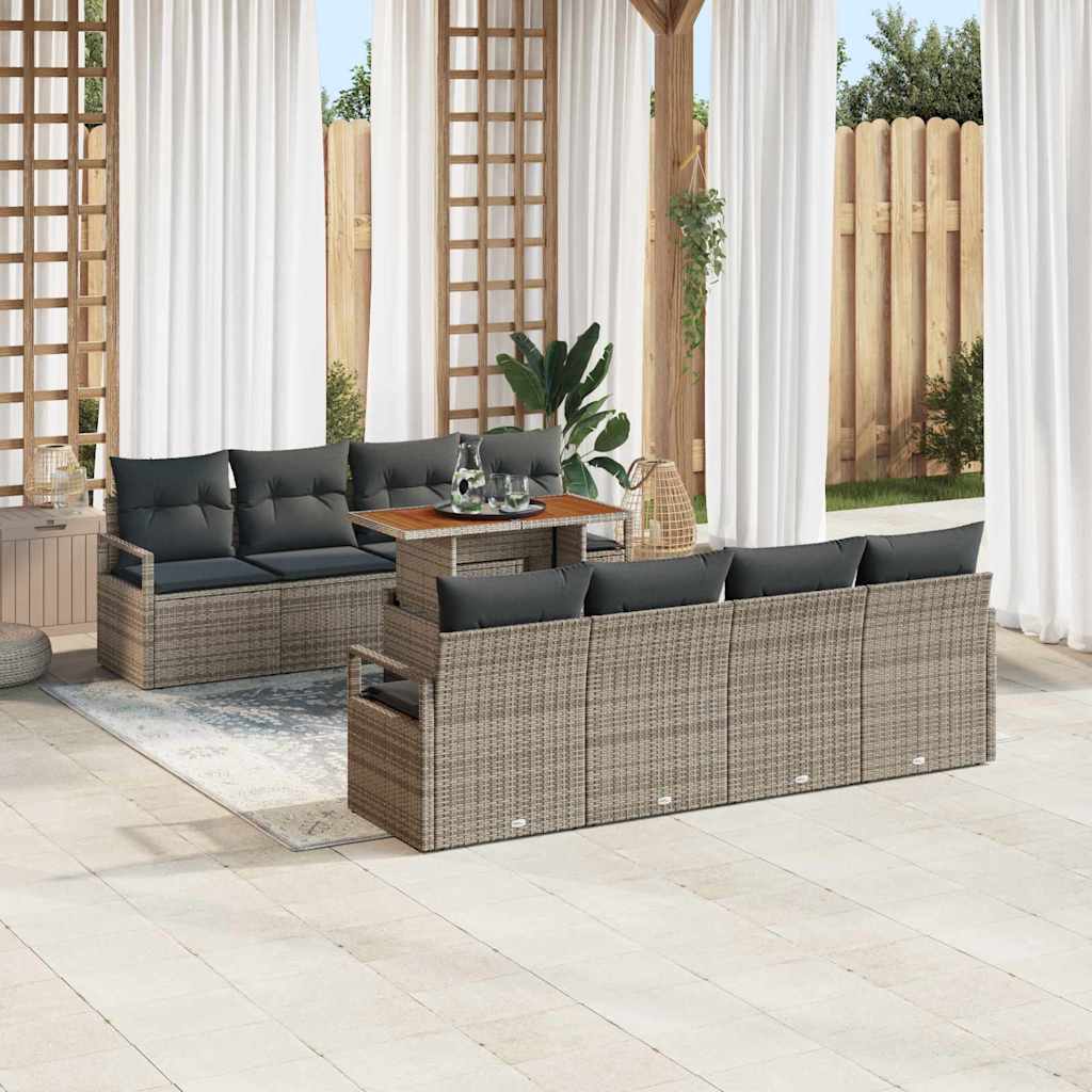 Set Divano da Giardino con cuscino 9 pcs Grigio e Marrone