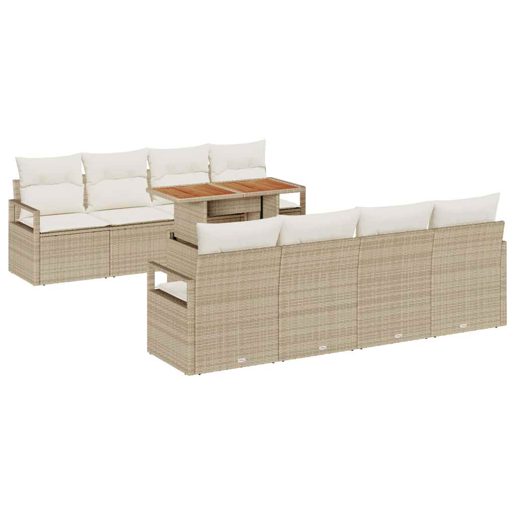 Set Divano da Giardino con cuscino 9 pcs Beige e Crema