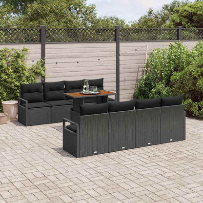 Set Divano da Giardino con cuscino 9 pcs Nero e Marrone