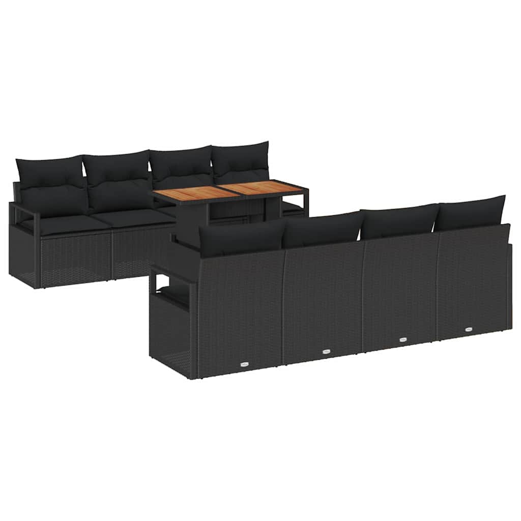 Set Divano da Giardino con cuscino 9 pcs Nero e Marrone