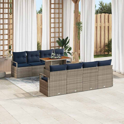 Set Divano da Giardino 9 pz 8-Numero di posti Grigio e Blu Navy