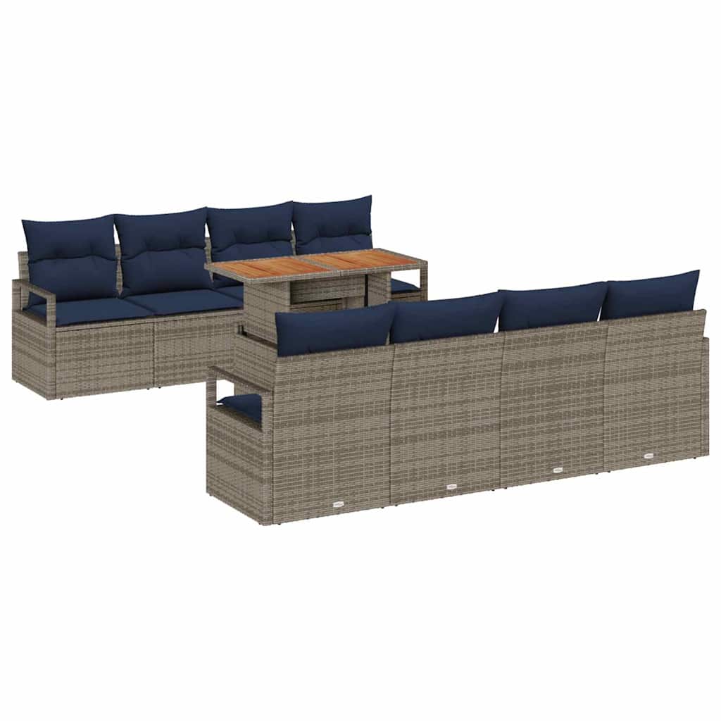 Set Divano da Giardino 9 pz 8-Numero di posti Grigio e Blu Navy
