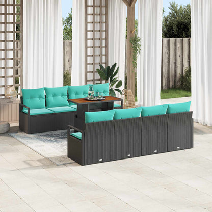 Set Divano da Giardino 9 pz 8-Numero di posti Nero e Teal