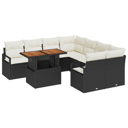Set Divano da Giardino 9 pz 8-Numero di posti Nero e Crema