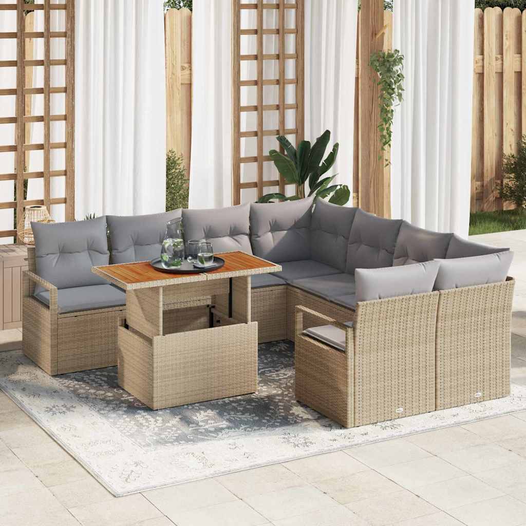 Set Divano da Giardino 9 pz 8-Numero di posti Beige e grigio