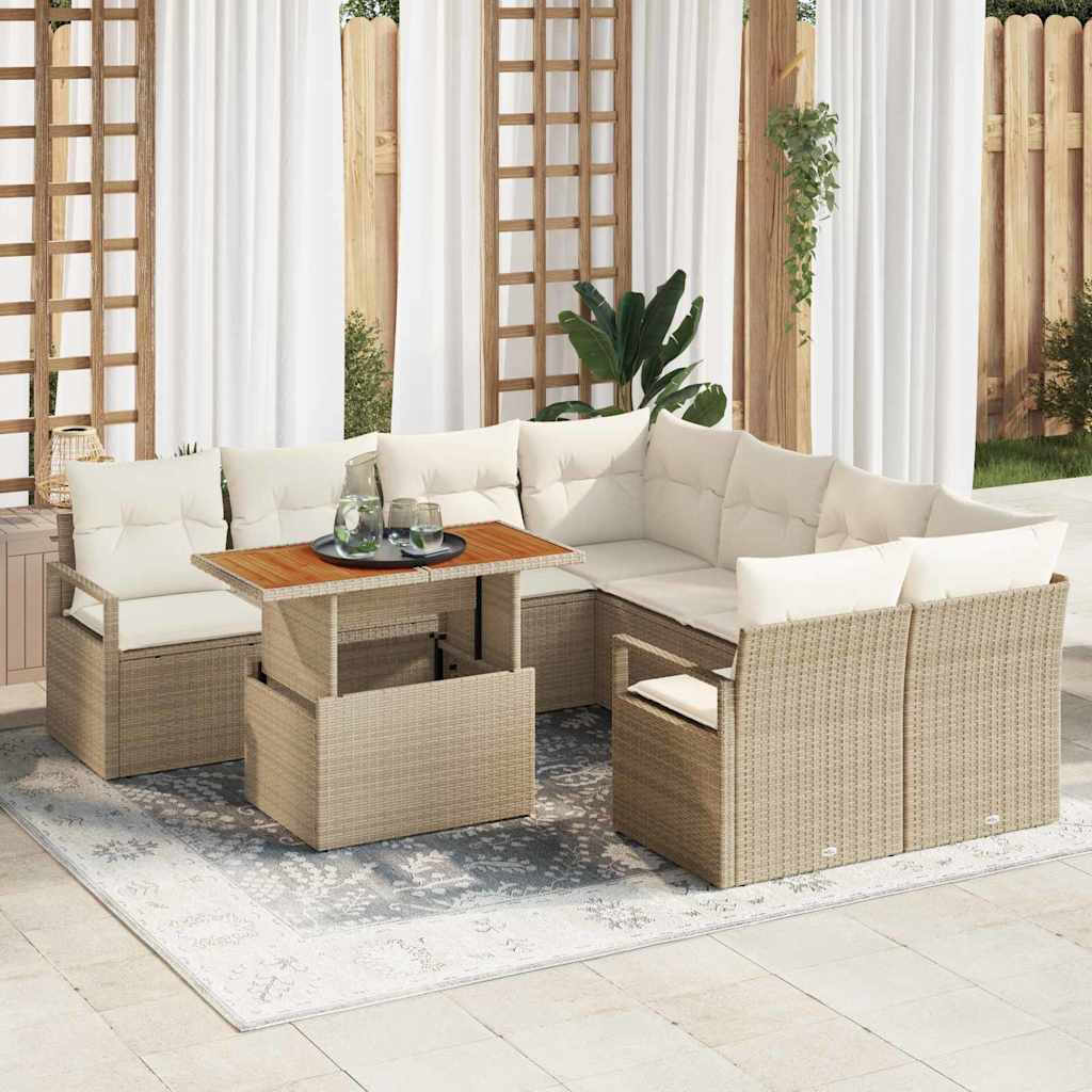 Set Divano da Giardino 9 pz 8-Numero di posti Beige e Crema